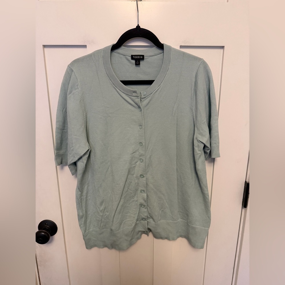 Torrid Short Sleeve Button front Sweater Top Plus Size 1X Crew Neck Preppy